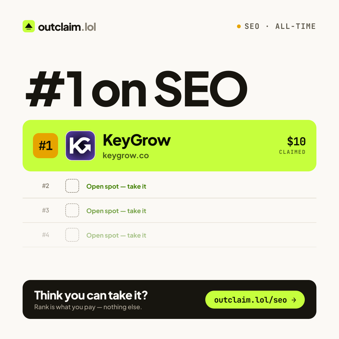 KeyGrow is #1 on SEO — share card, square light